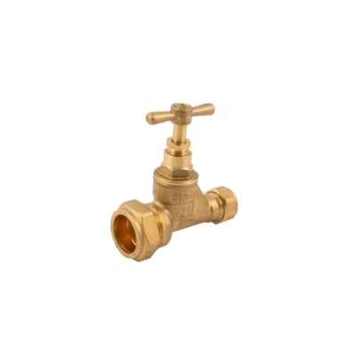 Image of TC Brass Mains Stopcock Valve 25mm MDPE X 15mm Copper Poly Stop Cock Tap