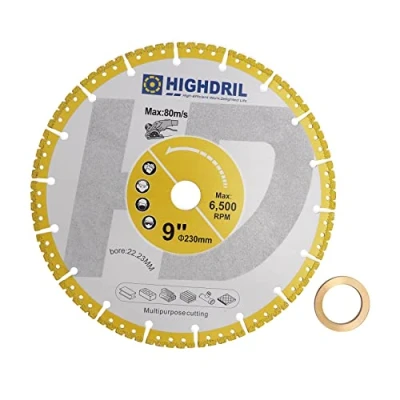 Image of HIGHDRIL Diamond Metal Cutting Blade 230mm/ 9inch Heavy Duty All Purpose Disc for Rebar Sheet Angle Iron Stainless Steel Granite Marble