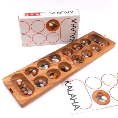 Image of Rombol Folding Kalaha Mancala Game including Semi Precious Stones 2 Colour Wood
