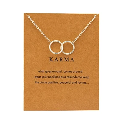 Image of Silver Necklaces for Women Two Interlocking Infinity Double Circles Pendant Necklace Friendship Chain Jewellery Gifts Mother Daughter Birthday Christmas With Gold Message Card (Silver)