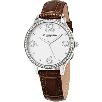 Image of Stuhrling Original Women&#039;s Quartz Watch with Silver Dial Analogue Display and Brown Leather Strap 560.01