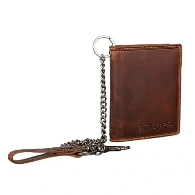 Image of STILORD &#039;Mick&#039; Leather RFID Wallet with Chain Slim Credit Card Holder for Men Coin Travel Genuine Leather, Colour:Salerno Brown