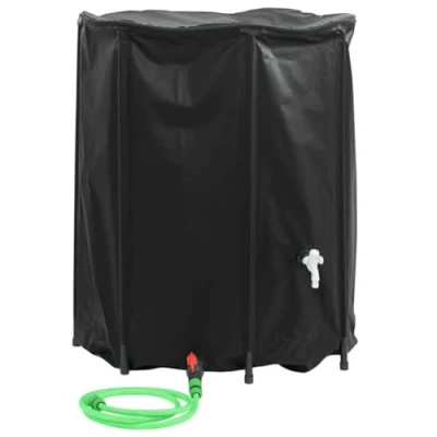 Image of vidaXL Collapsible Water Tank with Tap 1250L Foldable PVC Rainwater Collection System 120x110 cm Black Storage Barrel for Gardening/Camping