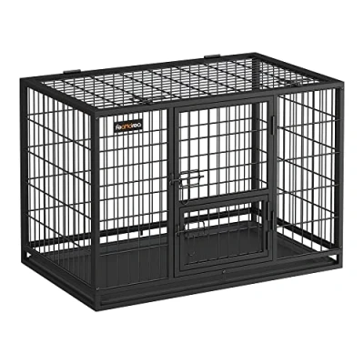 Image of Feandrea Heavy Duty Dog Crate, Cage, 92.5 x 57.5 64 cm, for Small and Medium Dogs, Double Removable Door, Easy Cleaning, Pet L, Black PPD002B01