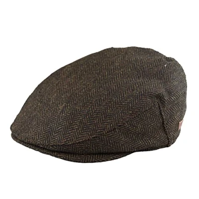 Image of TruClothing Mens Flat Cap Wool Herringbone Tweed Vintage Classic 1920s Unisex Del Boy Brown M