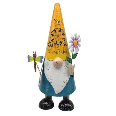 Image of L &amp; P Home Gifts Ornaments, Metal, Gnome with Dragonfly, One Size