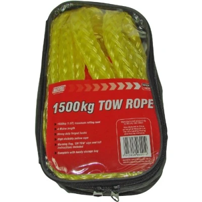 Image of Maypole Heavy Duty 3.5m Tow Rope 1500kgs with Forged Hooks, &#039;On Tow&#039; Sign, 1.5 tonnes for Car Recovery