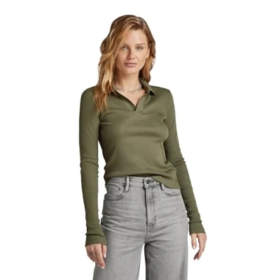 Image of G STAR RAW Women&#039;s Ribbed Slim Polo, Green (dk shamrock D24513 D527 7159), M