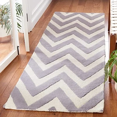 Image of SAFAVIEH Modern Rug for Living Room, Dining Bedroom Cambridge Collection, Short Pile, in Silver and Ivory, 76 X 244 cm