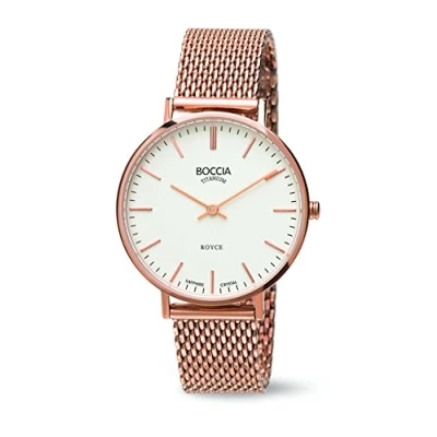 Image of Boccia Women&#039;s Quartz Watch with White Dial Analogue Display and Rose Gold Titanium Bracelet B3590 09
