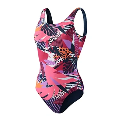 Image of Speedo Women&#039;s Allover U Back Swimsuit, True Navy/Magenta/Salso/Fluo Pink, 28
