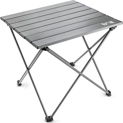 Image of Trail Camping Table Folding Lightweight Aluminium Frame and Roll Up Top With Compact Carry Bag (H40cm x W40cm L43cm)