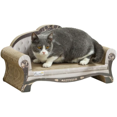 Image of PawHut 2 in 1 Cat Scratcher, Scratching Board with Organic Catnip, Cardboard Lounge for Indoor Cats, 29.5 x 56 26cm, Brown