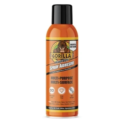 Image of Gorilla Heavy Duty Spray Adhesive, 400ml Fast Drying, High Strength Mist that Dries Clear Permanently Bonds Wood, Metal, Fabric, Glass, Leather, Stone, Ceramics &amp; More