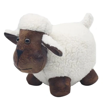 Image of The Leonardo Collection Doorstop Faux Brown Leather and White Wool Sheep, LP72506