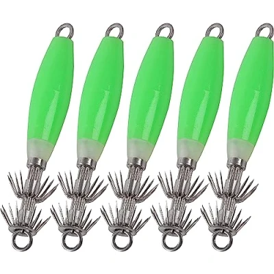 Image of Noctilucent Squid Jig Cuttlefish Sleeve Fishing Lure Bait Head Hooks Hook Umbrella Sea Fluorescent Octopus Set (5pcs/box)