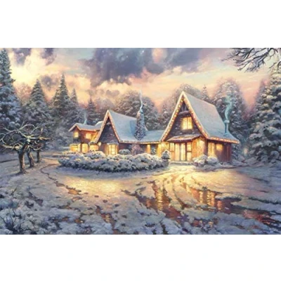 Image of DIY 5D Diamond Painting Kits for Adults, Rhinestone Crystal Embroidery Art Home Wall Decor Christmas Lodge by Thomas Kinkade 30x40cm