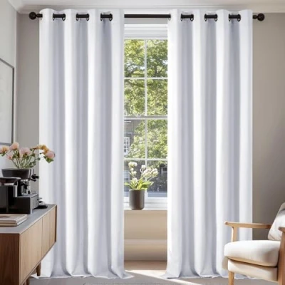 Image of Deconovo Super Soft Solid Thermal Insulated Room Darkening Curtains for Bedroom Eyelet 55x79 Inch Two Panels Silver Grey