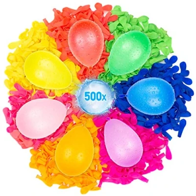 Image of Belmalia 500 Water Balloons Bombs with Filling Aid Attachment, multicoloured, easy to fill