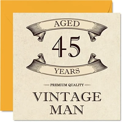 Image of Vintage 45th Birthday Cards for Men Aged 45 Years Fun Card Colleague Dad Husband Boyfriend Uncle Brother Friend, 145mm x Greeting Cards,
