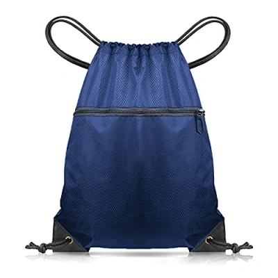 Image of CHEPULA Drawstring Gym Bag, Large Sports Backpack String Swim PE Bags for Women Men, Travel Beach School Bag with Waterproof (navy blue)