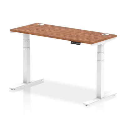 Image of Air 1400x600mm Height Adjustable Desk Walnut Top Cable Ports White Leg