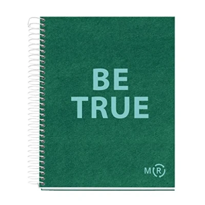 Image of Miquelrius Be Eco A5 Notebook, 80 Sheets 90gsm 5x5mm Grid, 1 Colour Strip, Hardback Cover, Emerald Messages