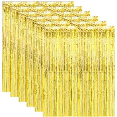 Image of ASelected 6PCS Tinsel Curtains, 1 x 2m Gold Foil Curtain, Fringe Curtains Party Decorations, Photo Backdrops Streamer Supplies for Birthday Wedding Christmas Shower Decorations