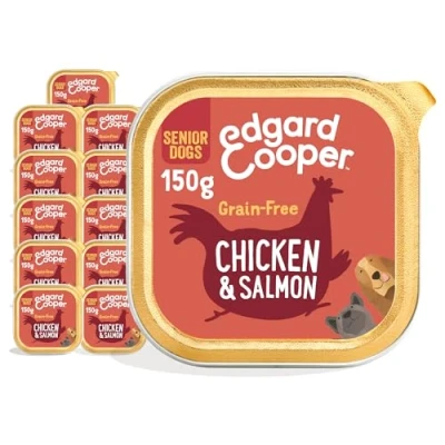 Image of Edgard &amp; Cooper Natural Wet Dog Food for Senior Dogs (Chicken Salmon, ‎11 x 150g cup) Grain Gluten Free, ingedients fresh meat, full of essential amino acids healthy insides