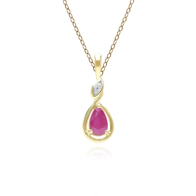 Image of Classic Pear Ruby &amp; Diamond Pendant Necklace In 9ct Yellow Gold