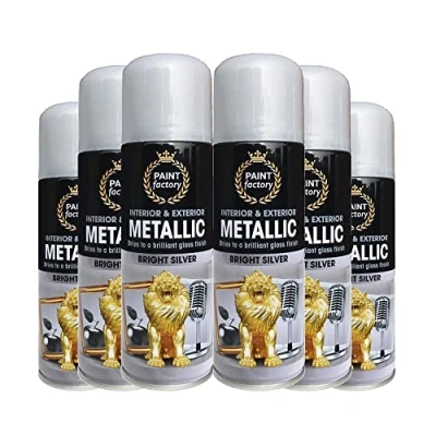 Image of Classic Signature 6 x Metallic Silver Spray Paint 200ml Multi Purpose Use, for Metal and Wooden Furniture, Ornaments, Decorative Items Much More Interior &amp; Exterior