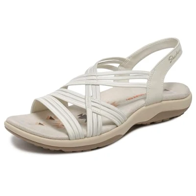 Image of Skechers Women&#039;s Reggae Slim Simply Stretch Sport Sandal, White, 6 UK