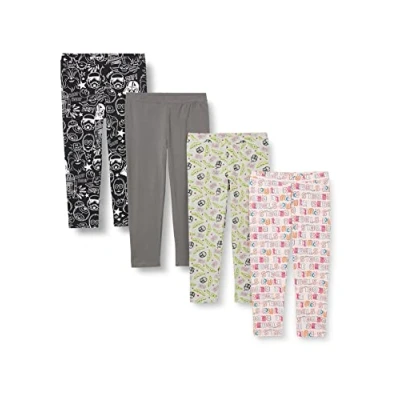 Image of Amazon Essentials Disney Marvel Star Wars Frozen Princess Girls&#039; Leggings, Pack of 4, Wars/Doodle, 8 Years