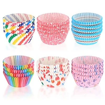 Image of Muffin Cases Paper Muffins Baking 600 Pieces,Cupcake Rainbow Cake Liners,Baking Cups Wrapper for Wedding, Dessert, Baking, Birthday, Party(6 Styles)