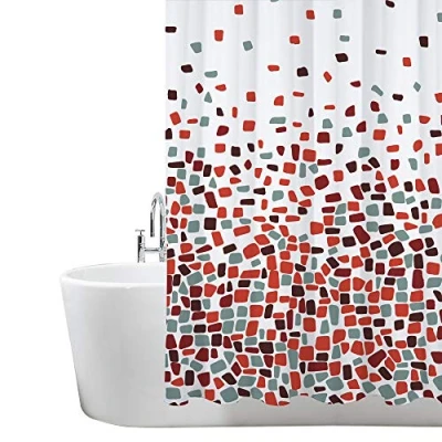 Image of ANSIO Shower Curtain for Bathroom Mould and Mildew Resistant Mosaic Red, 180 x cm (71 71 Inch) Water Repellant Fabric 100% Polyester