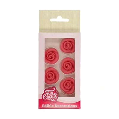 Image of FunCakes Marzipan Decorations Roses Pink: Ready to Use for Cake Decoration, Perfect Cupcakes, Muffins and more, Glutenfree certified, Set/6