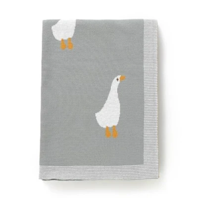 Image of DovFanny Baby Blanket 100% Cotton Knitted Soft for Newbron with Lovely Zebra, 100 x 80cm (gray goose)