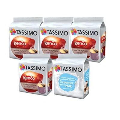 Image of Tassimo Kenco Bundle Milk Creamer/Kenco Americano Coffee Pods 5 Packs (64 Drinks)
