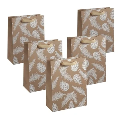 Image of SIGEL GT120 Large Premium Paper Gift Bags, Set of 5, 26 x 33 cm, Pine Cones and Branches, Bags Christmas