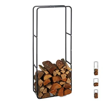 Image of Relaxdays Firewood Shelf, Wood Logs Stacking Aid Made of Steel, Indoor and Outdoor, H x W 150 60 cm, Anthracite