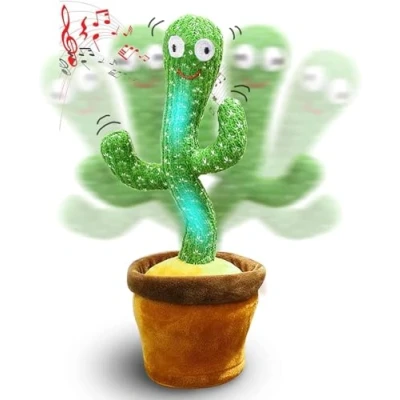 Image of SQUADO Electronic Motion Dancing Talking Cactus Plush Toy with Lights and 120 Songs Recording Reading for Kids Adults