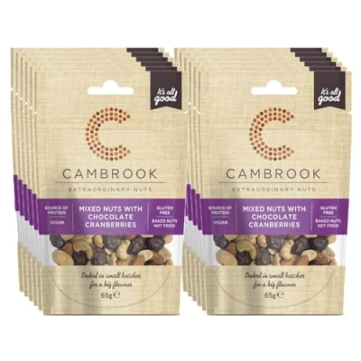 Image of Cambrook Baked Mixed Nuts with Dark Chocolate Cranberries, 65g Bags, Pack of 12
