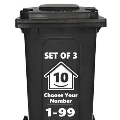 Image of 3 x Bin Numbers for Wheelie Bins, House Design 0 99 Stickers, 16 cm Stickers Self Adhesive Numbers, Weatherproof Vinyl Number (10)
