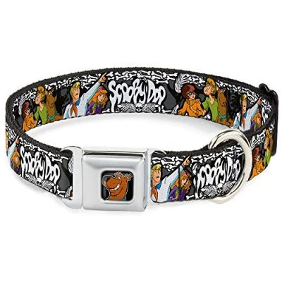 Image of Buckle Down Seatbelt Dog Collar Scooby Doo &amp; Shaggy Pose/BAKED Black/Green 1&quot; Wide Fits 15 26&quot; Neck Large