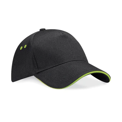 Image of Beechfield B15c Ultimate 5 Panel Cap Sandwich Peak Black/Lime Green