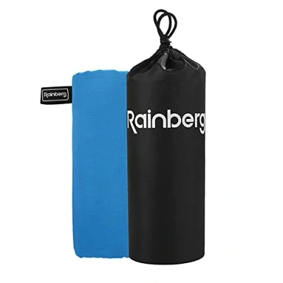 Image of Rainberg Microfibre Towel Sports Towel, Travel Swimming and Beach Fast Drying, Super Absorbent Ultra Compact, Great for Camping, Gym, (Blue)