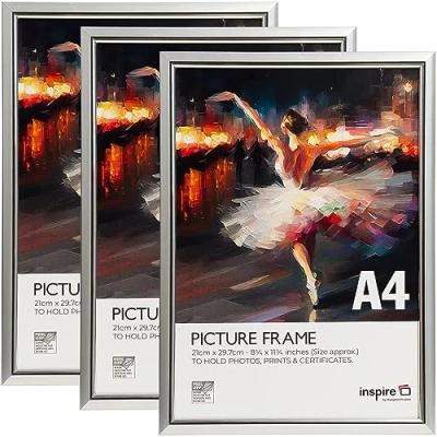 Image of Inspire By Hampton EASYLOADER A4 (21x30cm) Silver Picture Poster Frame Plexi (Non Glass) 3 Pack IBH EASA4SVP PK3