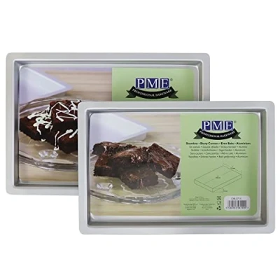 Image of PME Oblong Cake (8&quot; x 12&quot; 1&quot;) Anodised Aluminium Brownie Pan 8 12 1 Inch (20 30cm), Silver