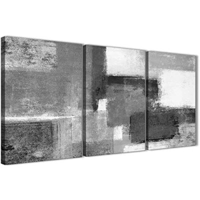 Image of Wallfillers 3 Piece Black White Grey Bedroom Canvas Wall Art Accessories Abstract 3368 126cm Set of Prints