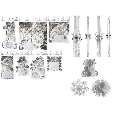 Image of Twin Pack Silver and White Foil Garland Christmas Decoration Square Shaped Pattern